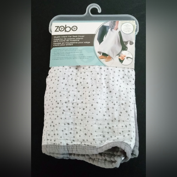 Zobo Other - Zobo Muslin Car Seat Cover - Grey/White Polka Dots